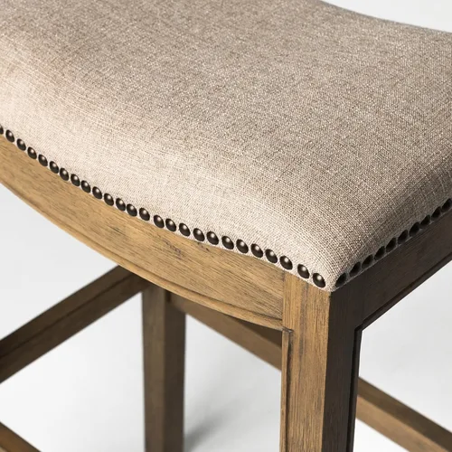 Miniatura 9 de Maven Lane Taburete de bar Adrien sin respaldo – Asiento de sillín de 31 pulgadas con reposapiés – Estructura de madera maciza natural y tapizado