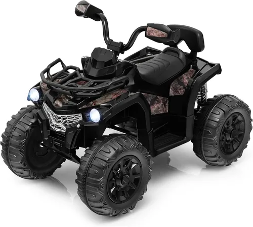 Miniatura 10 de Costzon ATV para niños, vehículo eléctrico de cuatro ruedas de 12 V con función de avance/atrás, 2 velocidades, música, faros, cesta de Negro