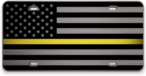 Miniatura 17 de JASS GRAPHIX Placa de matrícula personalizada con la bandera estadounidense de línea amarilla, homenaje personalizado a despachadores y operadores