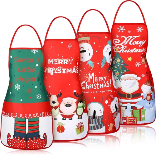 Vabean 4 delantales de Navidad de elfo, muñeco de nieve, delantal de Santa Claus, delantal de cocina ajustable para fiesta, chef, cocinero, casa,