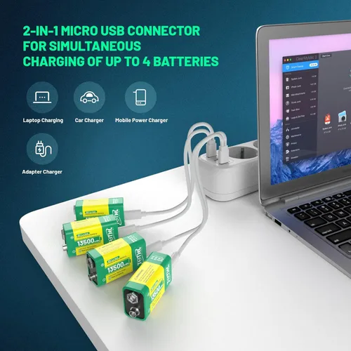Miniatura 2 de Paquete de 4 baterías de 9 V para detector de humo, baterías de litio recargables por USB de 9 V, baterías de litio de 9 V recargables de larga