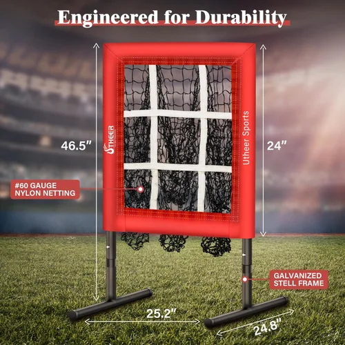 Miniatura 7 de Utheer Red de lanzamiento con zona de huelga de 9 hoyos, red de lanzamiento de béisbol de altura ajustable para lanzar, equipo de entrenamiento Red