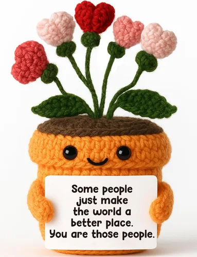 Miniatura 17 de MAMAGIFTREE Planta en maceta de ganchillo a mano con tarjeta I Love You More – Divertido ramo de corazón romántico, regalo eterno hecho a mano