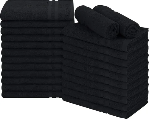 Paquete de 24 toallas de mano de alta calidad, 100% algodón, suaves y altamente absorbentes, 16 x 27 pulgadas, toallas negras a granel para baño,