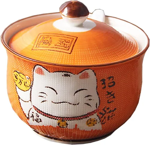 Miniatura 9 de Cerámica japonesa Maneki Neko Lucky Cat Azúcar Sal Pimienta Tarro de almacenamiento con tapa y cuchara Púrpura