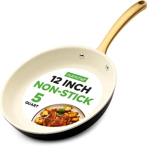 Miniatura 10 de NutriChef Sartén con revestimiento de cerámica de 10 pulgadas, sartenes antiadherentes con mango de titanio, sartén de cerámica duradera, fácil