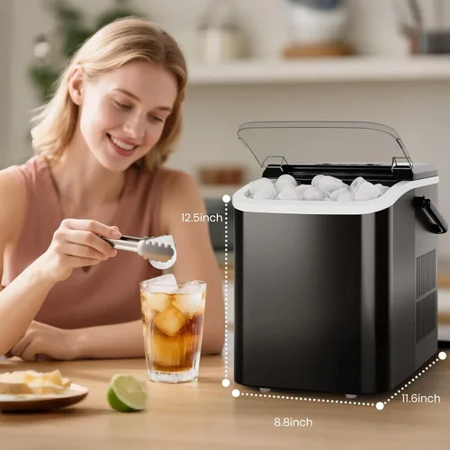 Miniatura 6 de DUMOS Máquina de hielo para encimera con asa, máquina de hielo portátil de 26 libras/24 horas, 9 cubos de bala listos en 6 minutos, autolimpiante