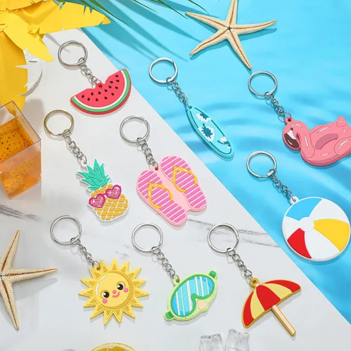 Miniatura 4 de Yinkin 36 llaveros para fiesta de verano, playa, flamenco, piña, tortuga, tabla de surf, para verano, piscina, recuerdo temático, suministros