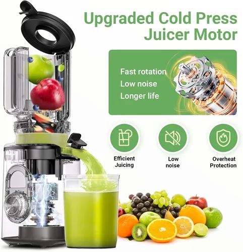 Miniatura 5 de AAOBOSI Exprimidor de prensa en frío, 4.50 pulgadas de conducto de alimentación grande, máquina exprimidora (actualización) de alto rendimiento