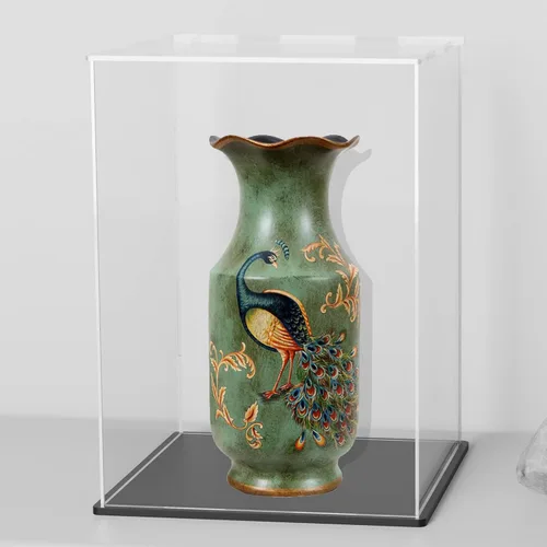 Miniatura 26 de Vitrina de acrílico con base negra, caja de exhibición de acrílico transparente de autoensamblaje con tapa, 6 pulgadas (largo y ancho) x 7.8 Negro