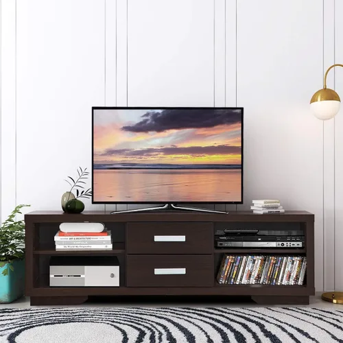 Miniatura 4 de Tangkula Soporte de TV moderno, soporte universal de madera para televisores de hasta 65 pulgadas, gabinete de almacenamiento para sala de estar, 2