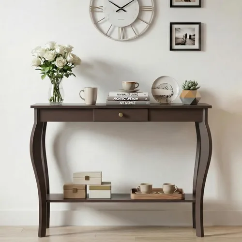 Miniatura 8 de ChooChoo Mesa consola estrecha con cajón, elegante mesa de sofá, mesa de entrada, color negro