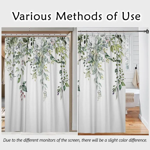 Miniatura 4 de Yeele Cortinas de ducha con diseño de hojas verdes, cortinas de ducha de tela de flores silvestres para baño, cortina de baño de plantas florales
