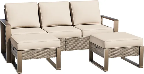 Miniatura 39 de Sofá de Mimbre Metálico para Patio de 75", Sofá Sillón de Ratán para Exteriores de 3 Asientos para Todo Tipo de Clima con Cojines Premium