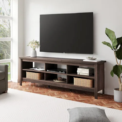 Miniatura 3 de WAMPAT Soporte de TV para TV de 75 pulgadas, centro de entretenimiento espresso para consola de TV de 70 pulgadas con 6 almacenamiento para sala