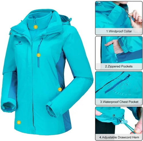 Miniatura 3 de CAMEL CROWN Chaqueta de esquí impermeable 3 en 1 para mujer, abrigo de invierno rompevientos, chaquetas de snowboard para lluvia, nieve, senderismo