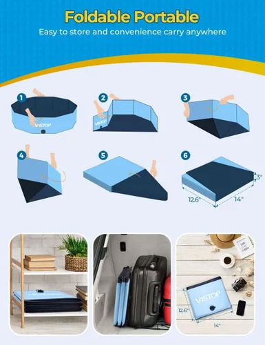 Miniatura 6 de VISTOP Piscina grande plegable para perros, piscina portátil de plástico duro para perros, gatos y niños, piscina infantil plegable para baño