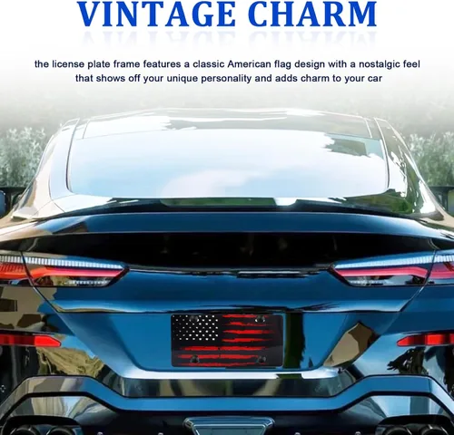 Miniatura 3 de Marco de matrícula vintage con bandera americana, placas de matrícula de coche 3D con relieve personalizado de la bandera de EE. UU. con 4 agujeros