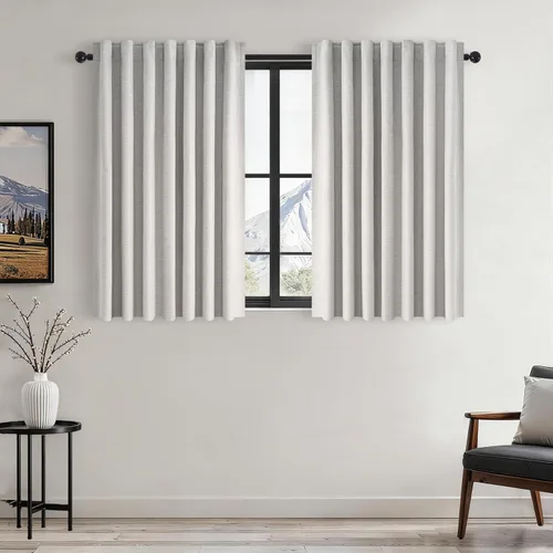 Miniatura 66 de Topfinel Cortinas opacas, blanco beige, 2 paneles, ventanas pequeñas, textura, mezcla de lino, bohemia, abedul, rural, gancho, bolsillo trasero