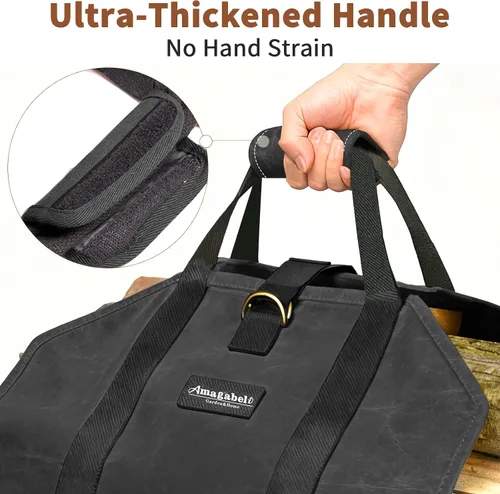 Miniatura 4 de Amagabeli - Bolsa de transporte de leña encerada, bolsa de transporte resistente para chimenea de leña grande con asas para camping, soporte