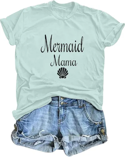 FLOYU Camiseta de sirena para mamá, camiseta de cumpleaños de sirena para mamá, camiseta de regalo para mamá, ropa casual de sirena para amantes de