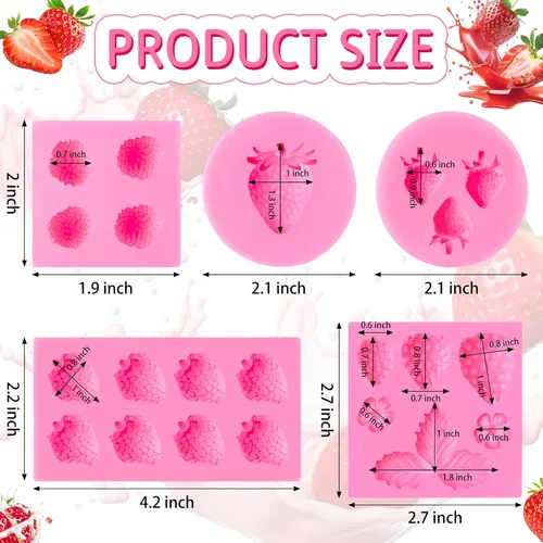 Miniatura 2 de 5 moldes de silicona para fresas, moldes de fondant de fresa 3D para chocolate, dulces, decoración de pasteles, decoración de cupcakes