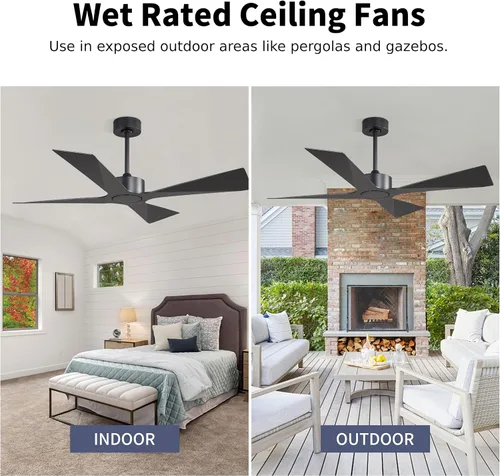 Miniatura 7 de WINGBO Ventilador de techo para exteriores de 54 pulgadas sin luces, 4 cuchillas de plástico ABS, motor CC reversible, control remoto de 6 Negro
