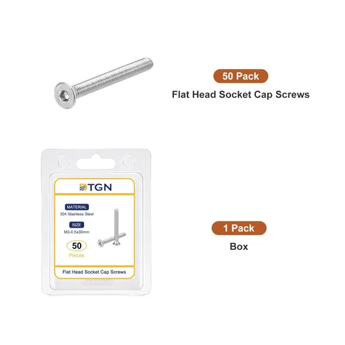 Miniatura 7 de DTGN Tornillos de cabeza plana M3-0.020 x 1.378 in, paquete de 50 tornillos de cabeza plana de acero inoxidable 304, rosca completa, pernos