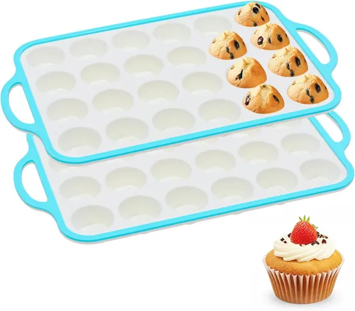 Miniatura 13 de Moldes de silicona para magdalenas para hornear 2 paquetes, 6.6 cm con marco reforzado de metal, molde antiadherente de tamaño regular para cupcakes