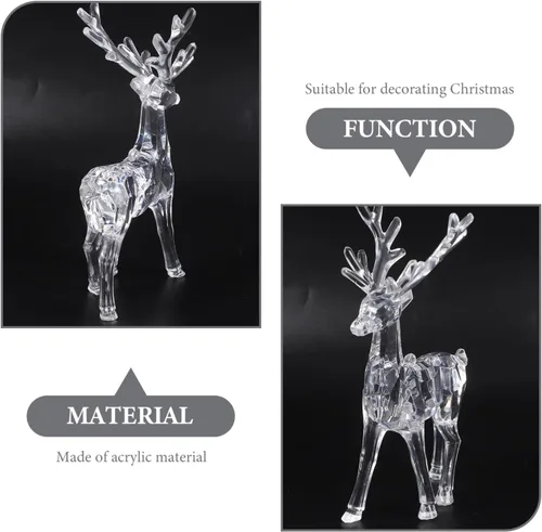 Miniatura 5 de SEWACC Adornos de reno de cristal, 2 piezas, estatuas de ciervos transparentes, figuras de reno acrílico, decoración de mesa de Navidad