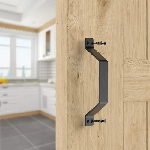 Miniatura 6 de WINSOON Manijas rústicas para puerta de granero, juego de 2 manijas de puerta de acero sólido pintadas en negro, cómodas y prácticas, accesorios