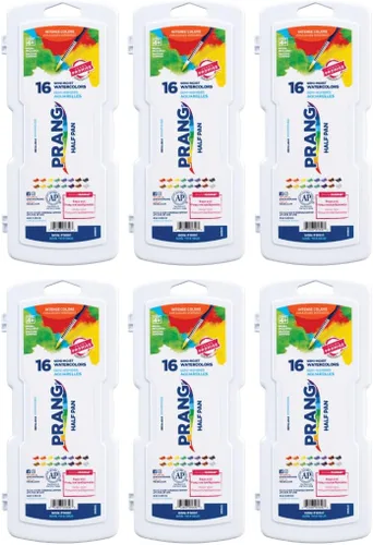 Miniatura 12 de Prang Pintura de acuarela semihúmeda no tóxica sin cera, media bandeja rectangular de plástico, 16 colores surtidos