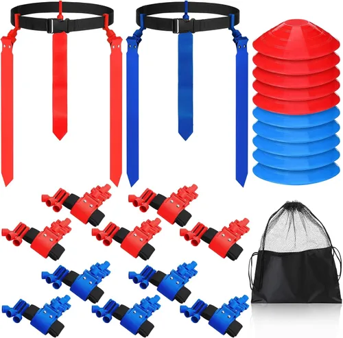Miniatura 12 de Wettarn Cinturones de fútbol con bandera, ajustable, con bolsa de conos, para jóvenes, adultos, niños, equipo de entrenamiento de equipo deportivo