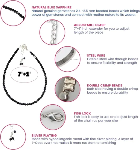 Miniatura 6 de Gempires - Pulseras de cuentas de piedras preciosas hechas a mano, ligeras, de cristal, para uso diario, hipoalergénicas, de 8 pulgadas, chapadas