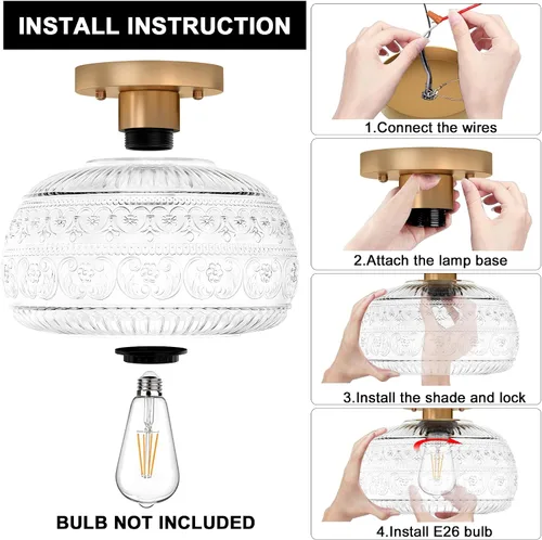 Miniatura 6 de Lámpara de Techo Semiempotrada, Luminaria Moderna Mejorada Cerca del Techo con Vidrio Transparente, Dorada, Iluminación Interior para Cocina