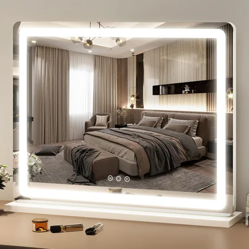Miniatura 18 de FENNIO Espejo de tocador de 23 x 18 pulgadas con luces, espejo de maquillaje LED, espejo Hollywood con 3 modos de color y brillo ajustable, espejo