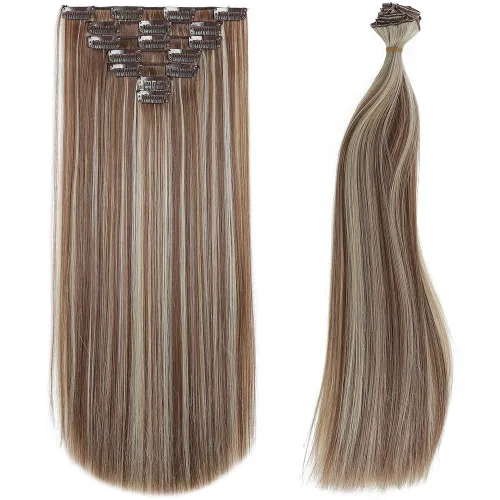 Miniatura 35 de SYXLCYGG Extensiones de cabello rubio, 2 unidades, extensiones de cabello con clip de 22 pulgadas, 5 onzas, lacio, sintético, esponjoso, rubio