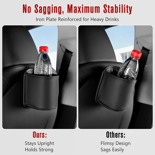 Miniatura 2 de Organizador de cuero para tazas de automóvil (paquete de 2) Portavasos con clip antideslizante para asiento trasero, puerta lateral del automóvil
