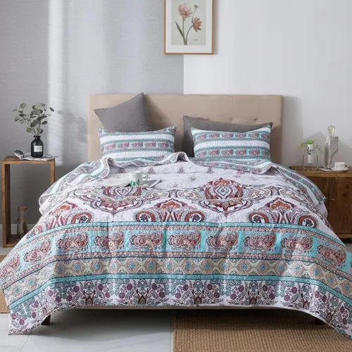 Miniatura 6 de DaDa Bedding - Juego de colcha bohemia con estampado floral para el verano, diseño de cachemira de playa, brillante, vibrante, colorido, reversible