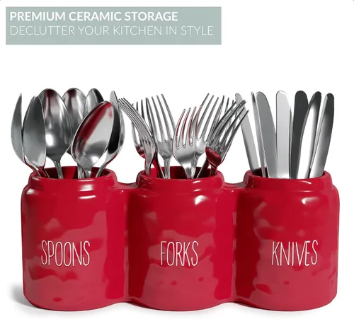 Miniatura 5 de Barnyard Designs Organizador de cubiertos para encimera, organizador de cubiertos para cuchara, tenedor y cuchillo, soporte de cerámica