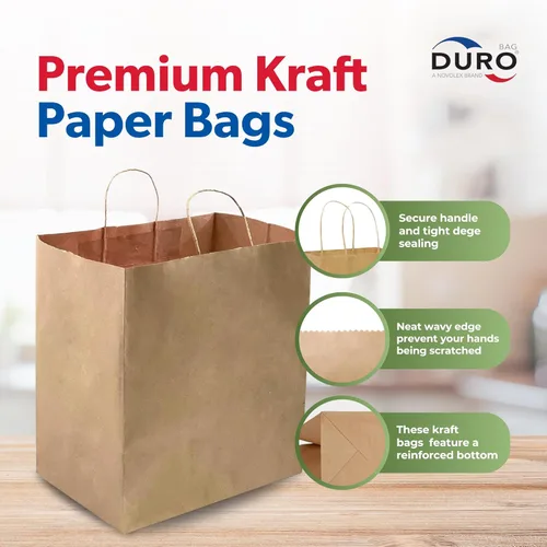 Miniatura 2 de Duro ID # 87490 Bistro – Bolsa de compra 60# papel kraft natural, 250 unidades 10 x 6,75 X 12 pulgadas