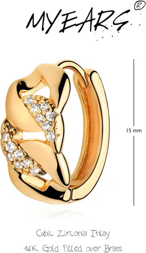 Miniatura 5 de MYEARS Aretes de eslabones para mujer, cadena de oro, aro de eslabones con circonita cúbica, chapado en oro de 14 quilates, pequeños, simples