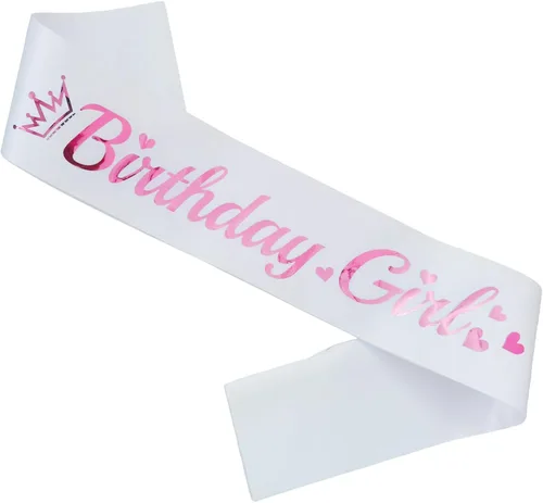 Banda de cumpleaños para niña, banda de cumpleaños de papel de aluminio rosa para niña, divertidas decoraciones de fiesta de cumpleaños, ideas de