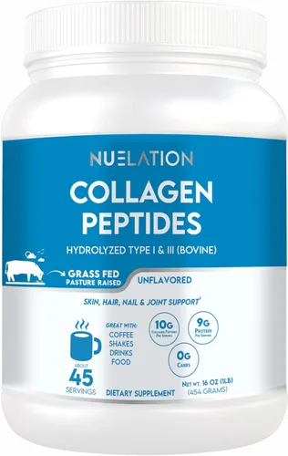 Polvo de péptidos de colágeno de 1 libra para adultos, polvo de colágeno hidrolizado tipo I y III para soporte de piel, cabello, uñas y
