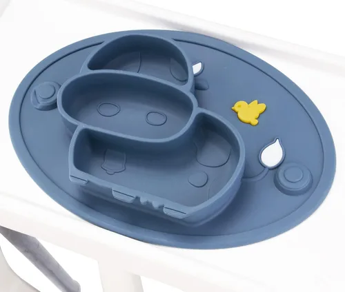 Miniatura 3 de Platos divididos de silicona para niños pequeños, platos portátiles antideslizantes con ventosa para niños, bebés y niños, sin BPA (azul oscuro)