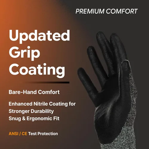 Miniatura 2 de DEX FIT FN330 - Guantes de trabajo de nitrilo, ajuste elástico 3D, agarre potente, táctil inteligente, recubierto de espuma resistente, fino