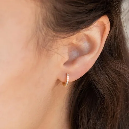 Miniatura 2 de Kainier Aretes de aro chapados en oro de 18 quilates con circonita cúbica, aretes de cartílago, hipoalergénicos para mujeres y niñas, color rosaoro
