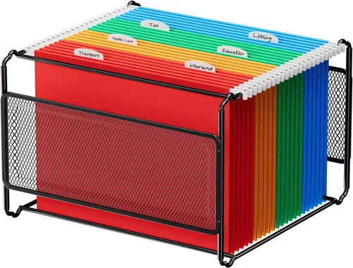 Miniatura 7 de MaxGear Caja organizadora de archivos colgantes, carpeta de archivo de malla para tamaño carta/legal, caja de archivos de metal con asas, cajas