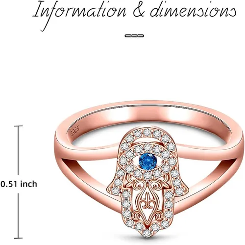Miniatura 2 de Hamsa - Anillo para el mal de ojo para mujer, anillo de plata de ley con mano de Fátima, oro rosa, protección espiritual de la buena suerte, amuleto
