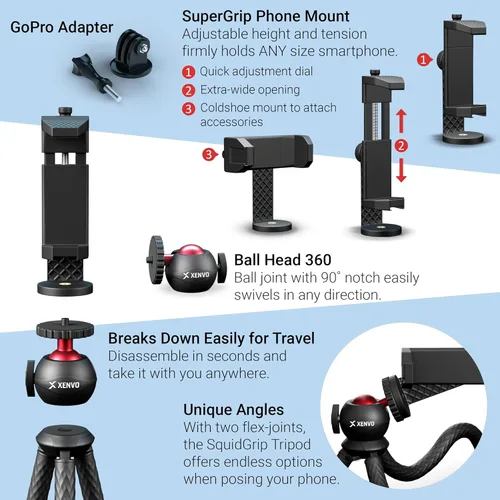 Miniatura 3 de Xenvo SquidGrip - Trípode flexible para teléfono celular y soporte portátil para cámara de acción, compatible con iPhone, GoPro, Android, Samsung